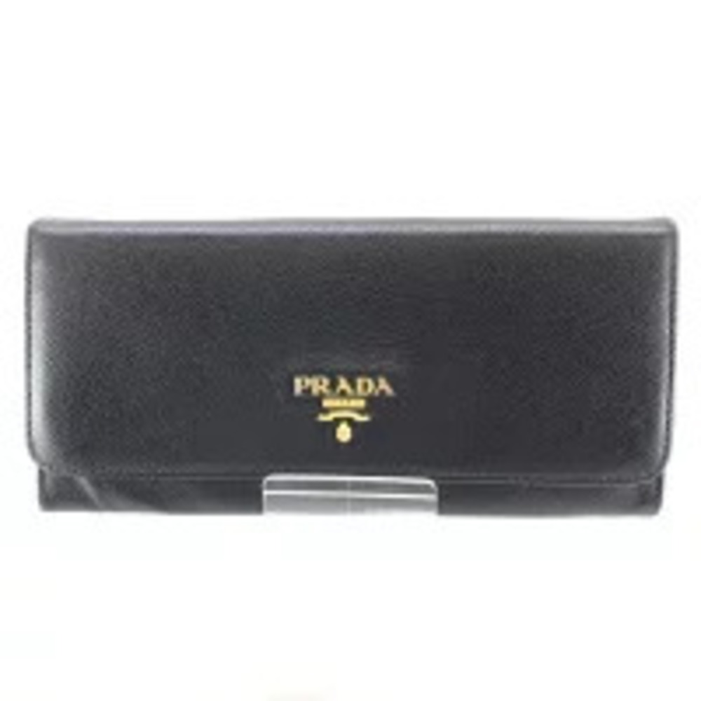 PRADA PORTAFPATTLUNGA Saffiano Leather Black Long Wallet